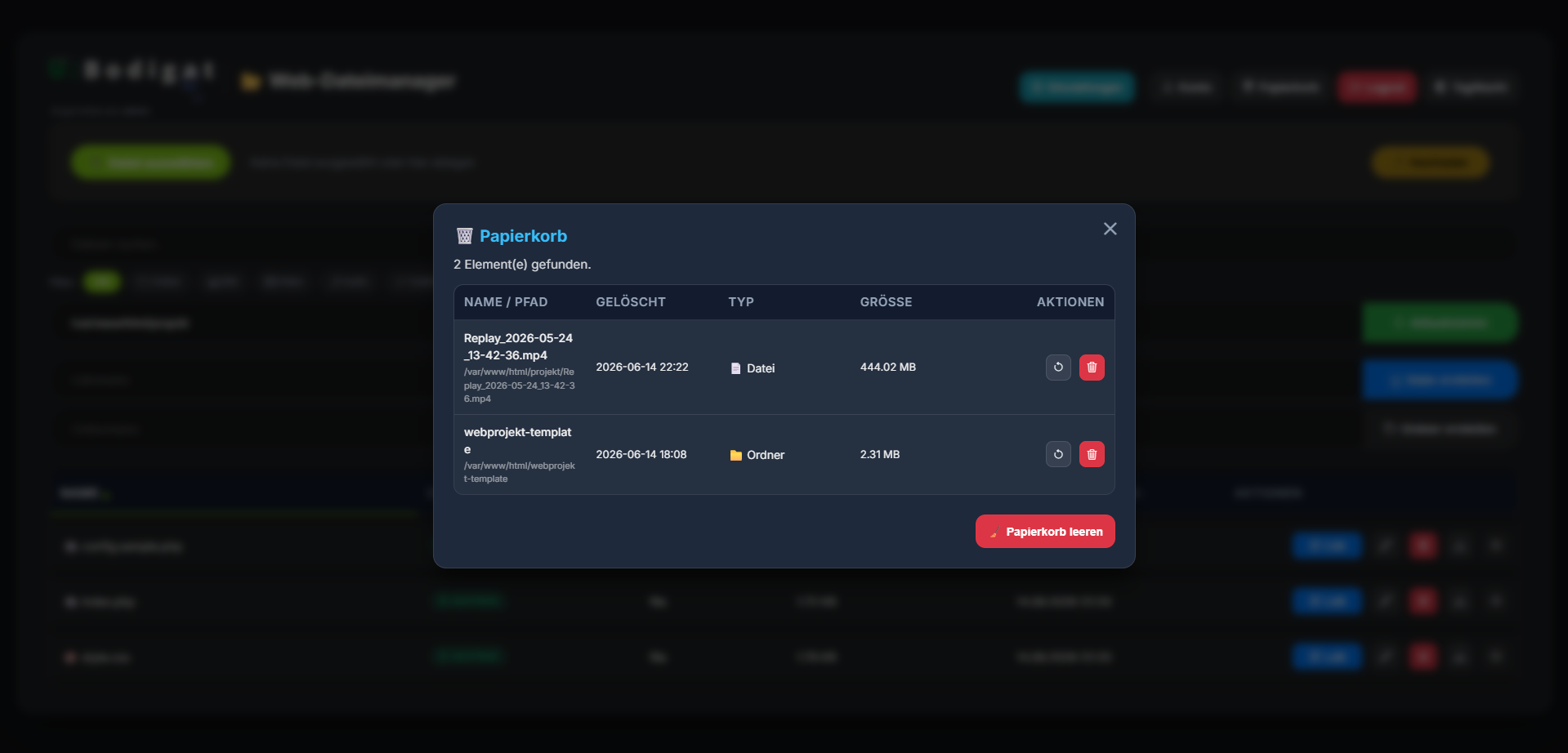 Papierkorb Screenshot