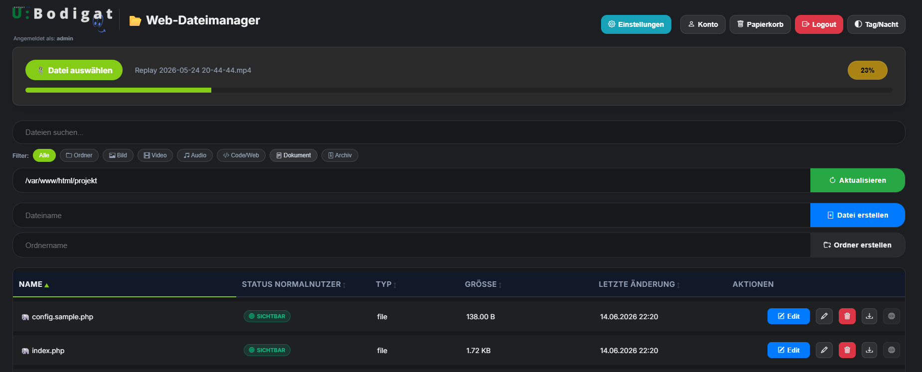 Web-Dateimanager Screenshot