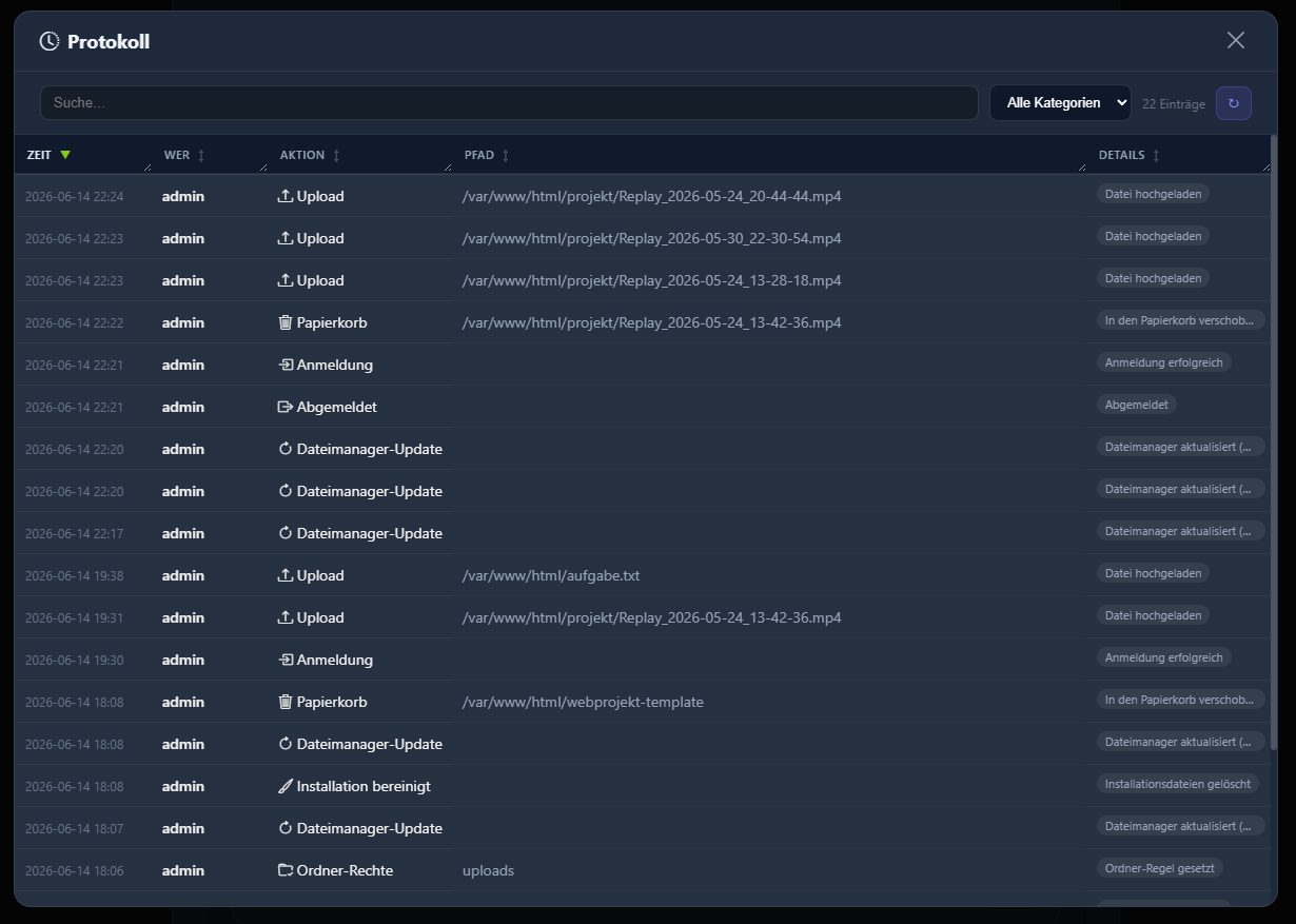 Protokoll Audit-Log Screenshot